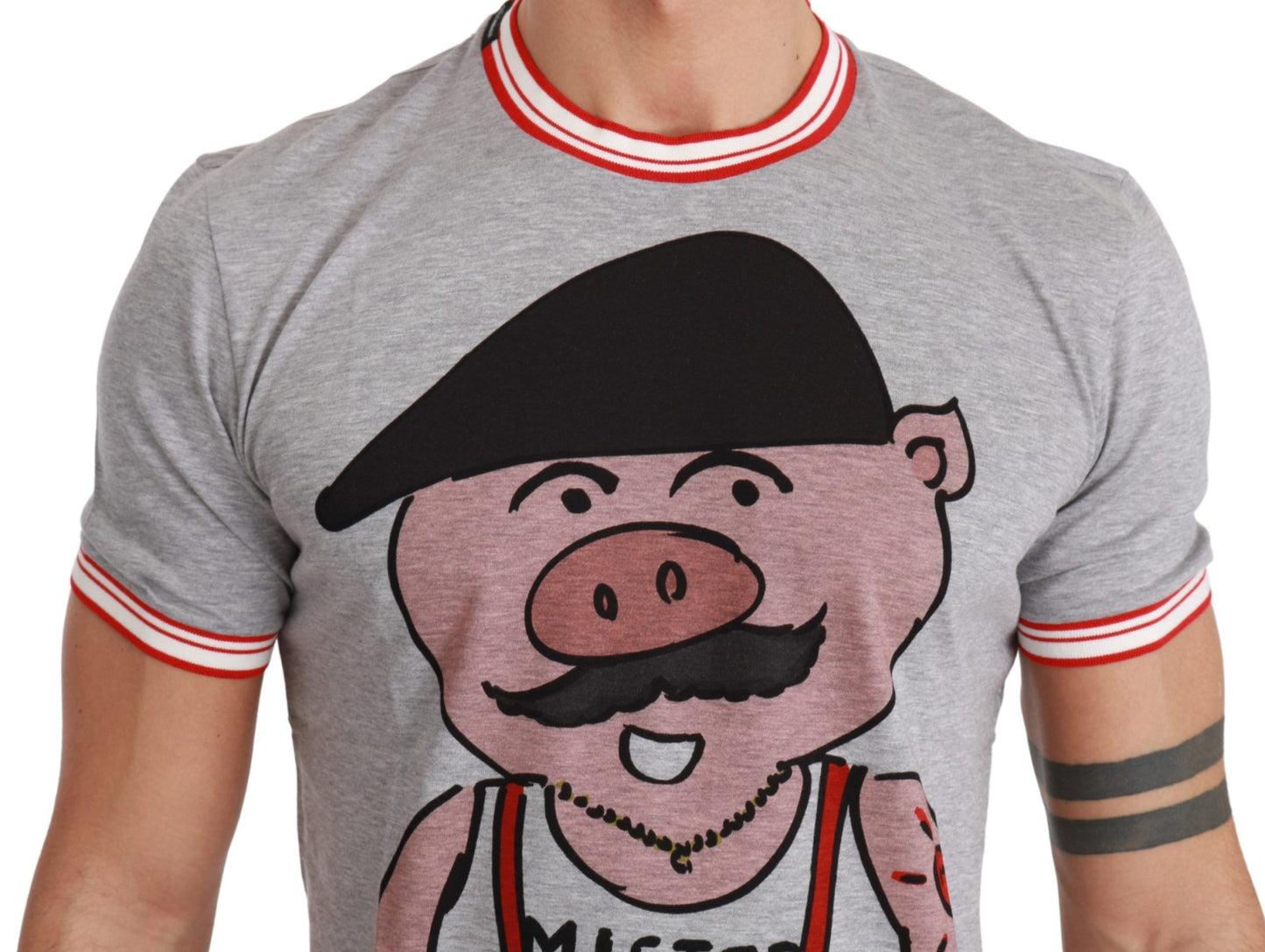 Dolce &amp; Gabbana Graues Baumwoll-Top 2019 Jahr des Schweins T-Shirt
