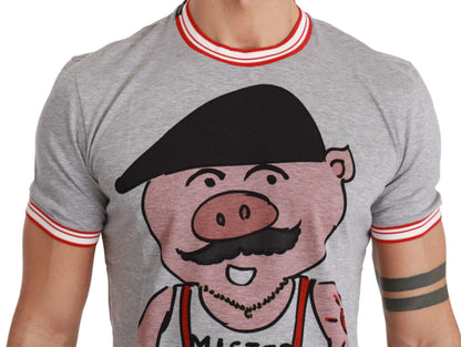 Dolce &amp; Gabbana Graues Baumwoll-Top 2019 Jahr des Schweins T-Shirt
