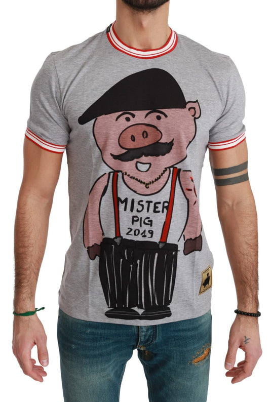 Dolce &amp; Gabbana Graues Baumwoll-Top 2019 Jahr des Schweins T-Shirt