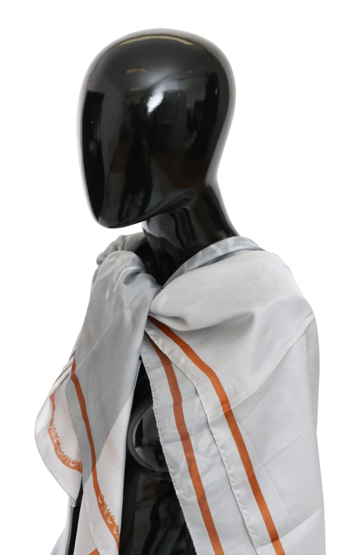 Costume National Grau Rot Seidenschal Foulard Wickelschal