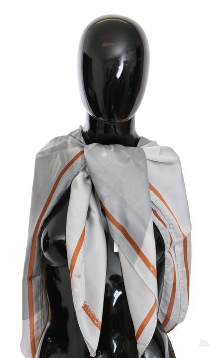 Costume National Grau Rot Seidenschal Foulard Wickelschal