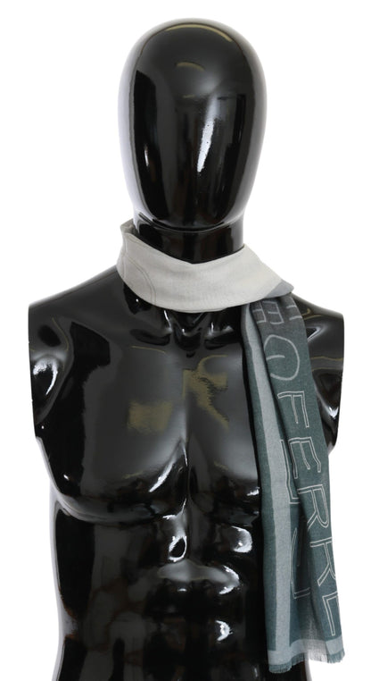 GF Ferre Grauer Foulard aus Wolle und Viskose mit gemustertem Markenschal
