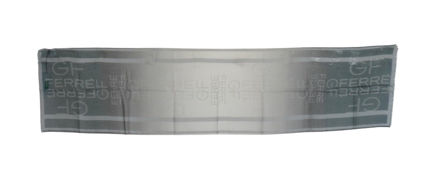 GF Ferre Grauer Foulard aus Wolle und Viskose mit gemustertem Markenschal