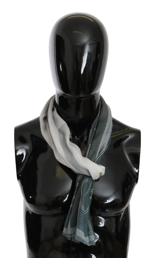 GF Ferre Grauer Foulard aus Wolle und Viskose mit gemustertem Markenschal