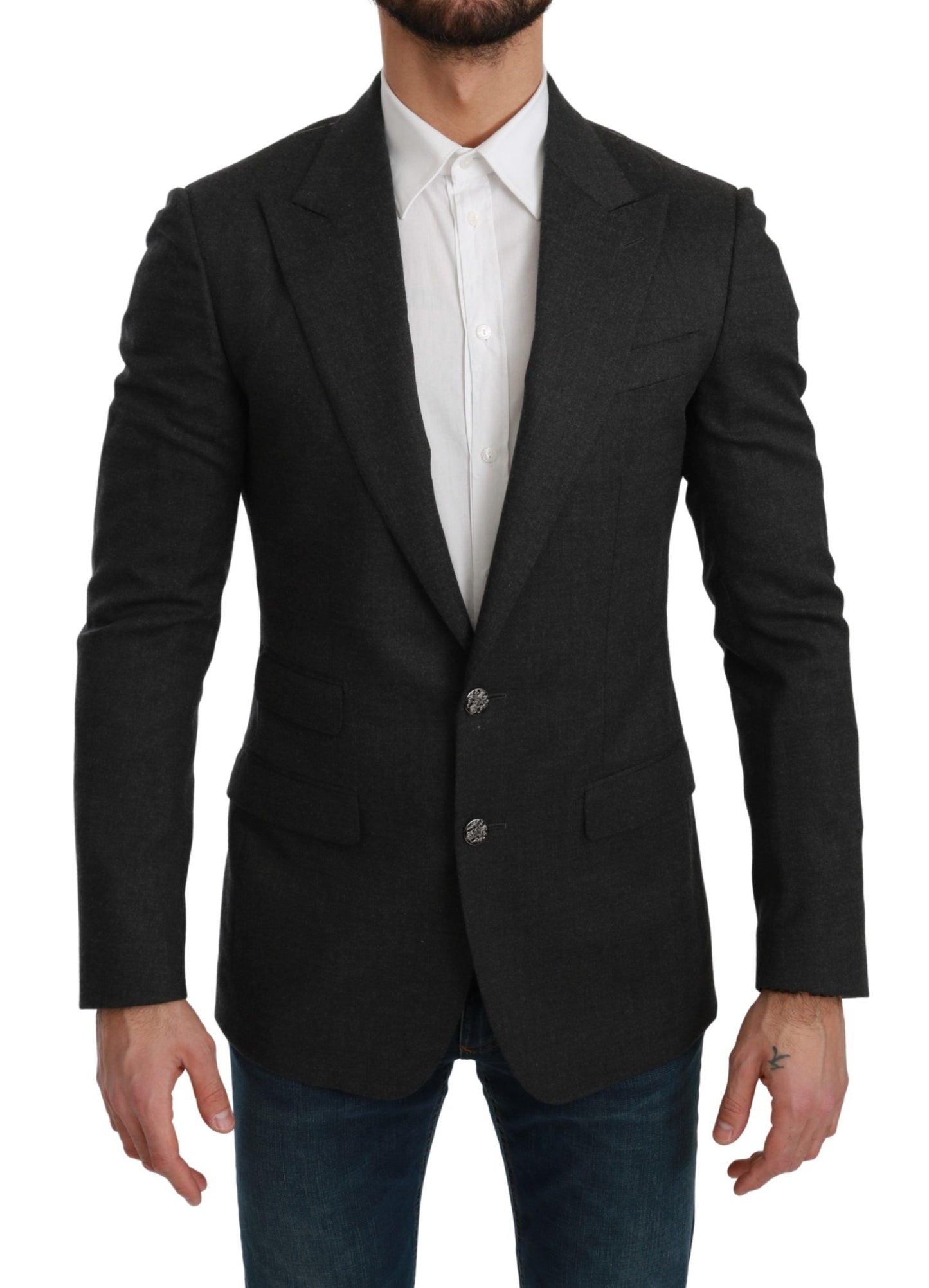 Dolce &amp; Gabbana Grauer NAPOLI Slim Fit Blazer aus Wolle