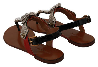Dolce &amp; Gabbana Leder Ayers Kristall Sandalen Flip-Flops Schuhe
