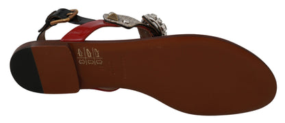 Dolce &amp; Gabbana Leder Ayers Kristall Sandalen Flip-Flops Schuhe