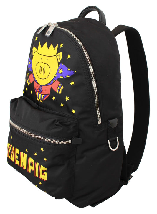 Dolce &amp; Gabbana Schwarzer Schulrucksack „Goldenes Schwein des Jahres“