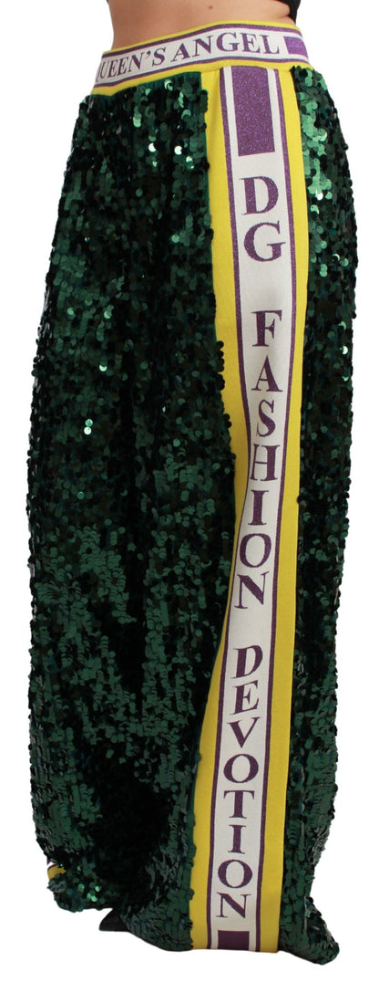 Dolce &amp; Gabbana Grüne Paillettenhose Queens Angel Pants