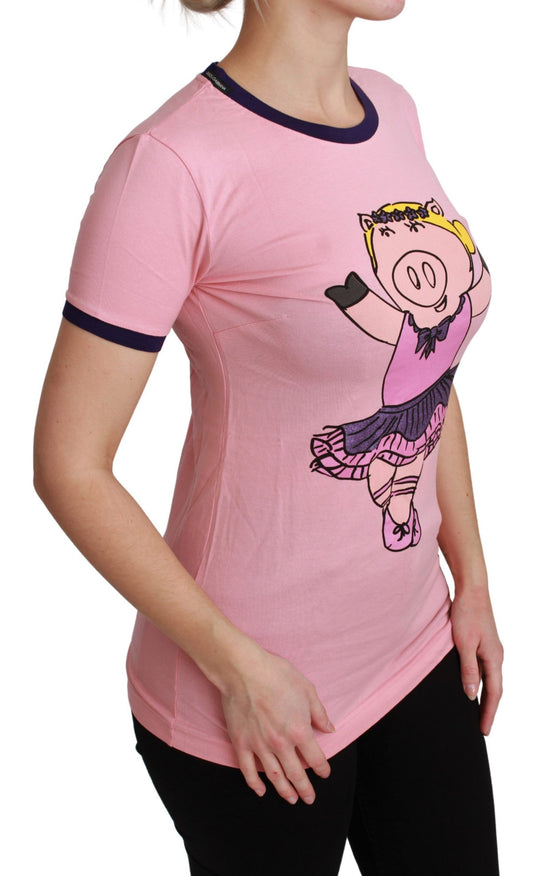 Dolce &amp; Gabbana – Rosafarbenes Baumwoll-T-Shirt „YEAR OF THE PIG“