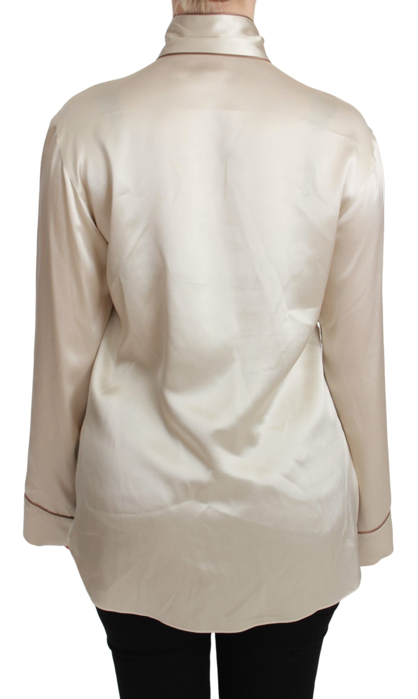 Dolce &amp; Gabbana Beige Sleeve Top Queen Seidensatinbluse