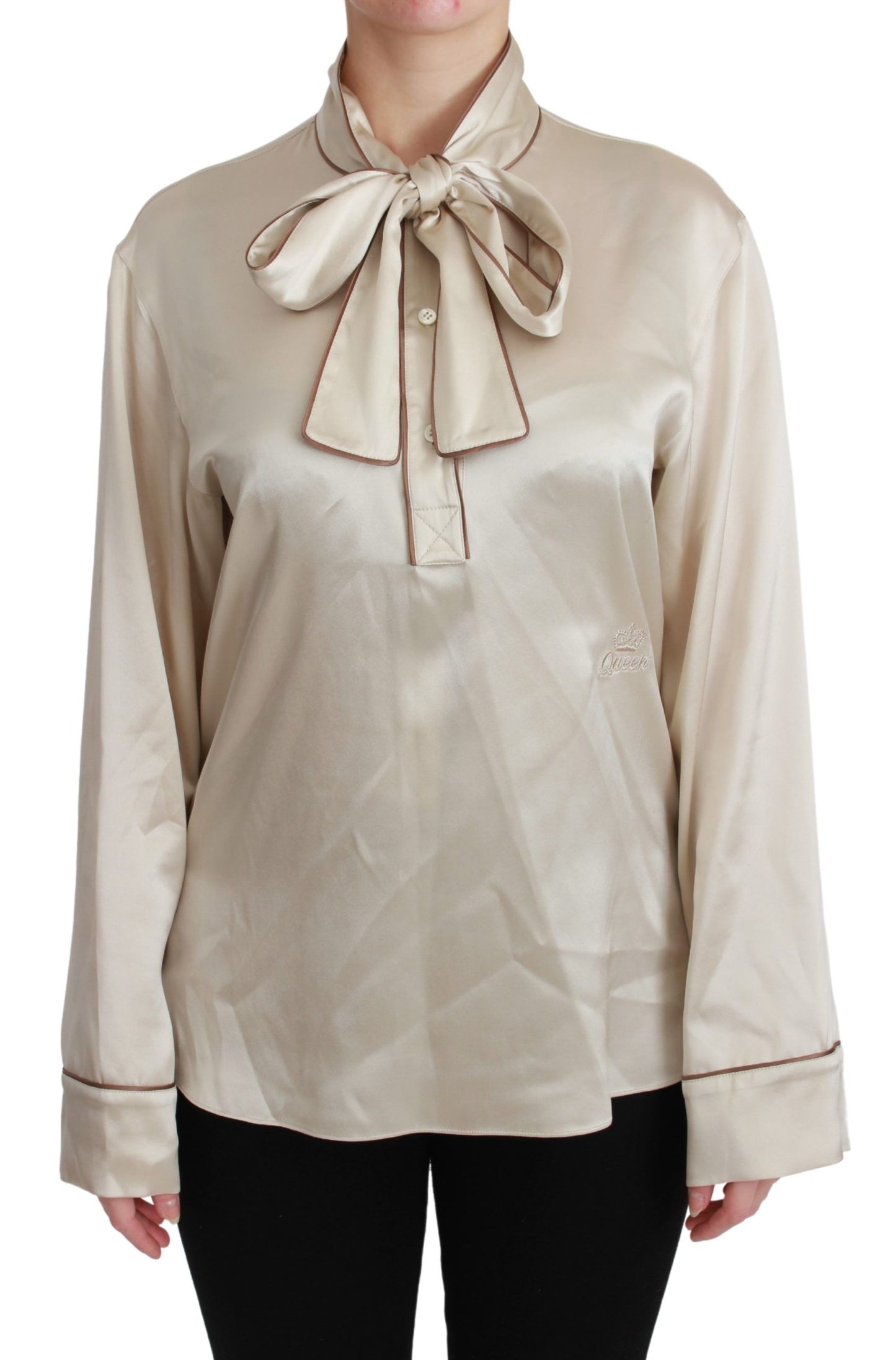 Dolce &amp; Gabbana Beige Sleeve Top Queen Seidensatinbluse