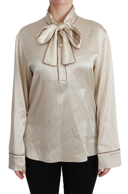 Dolce &amp; Gabbana Beige Sleeve Top Queen Seidensatinbluse