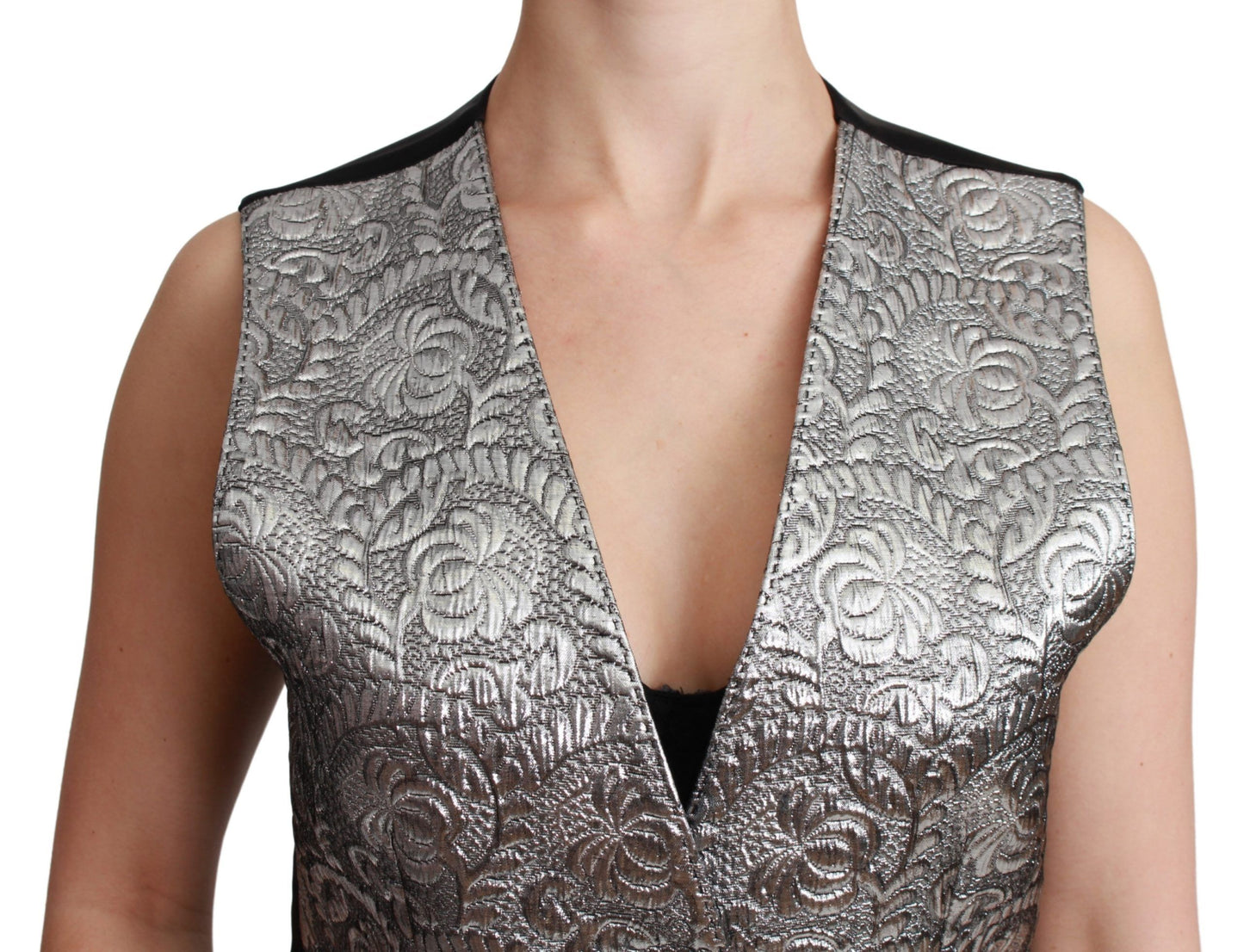 Dolce &amp; Gabbana, ärmelloses Metallic-Top aus silbernem Brokat