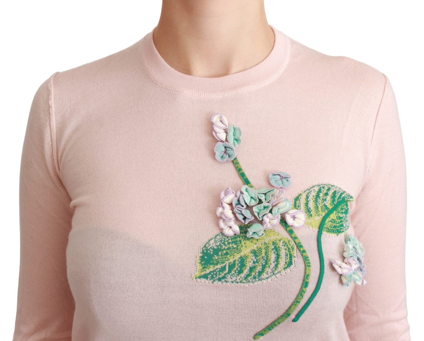 Dolce &amp; Gabbana – Pullover aus Seidenkaschmir mit Blumenmuster in Rosa