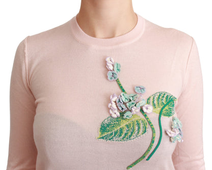 Dolce &amp; Gabbana – Pullover aus Seidenkaschmir mit Blumenmuster in Rosa