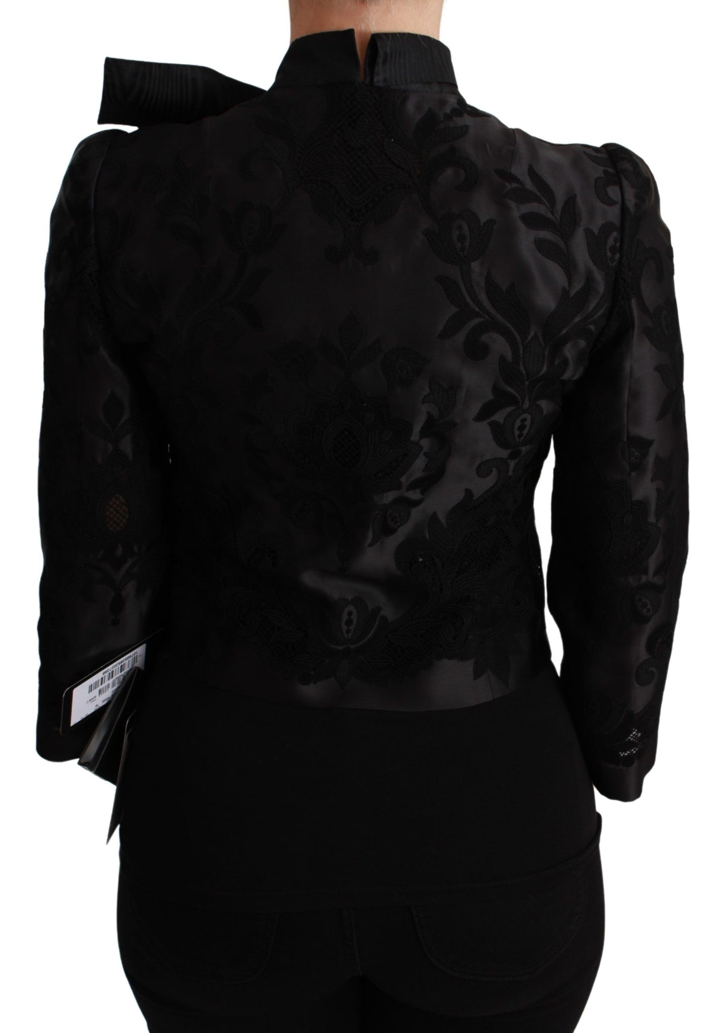 Dolce &amp; Gabbana – Schwarze Jacquard-Blazerjacke aus Seide mit Blumenmuster
