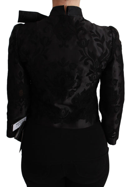 Dolce &amp; Gabbana – Schwarze Jacquard-Blazerjacke aus Seide mit Blumenmuster