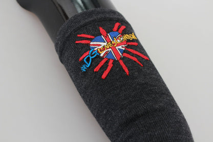 Dolce &amp; Gabbana Graue #DGLovesLondon bestickte Handschuhe aus Schurwolle