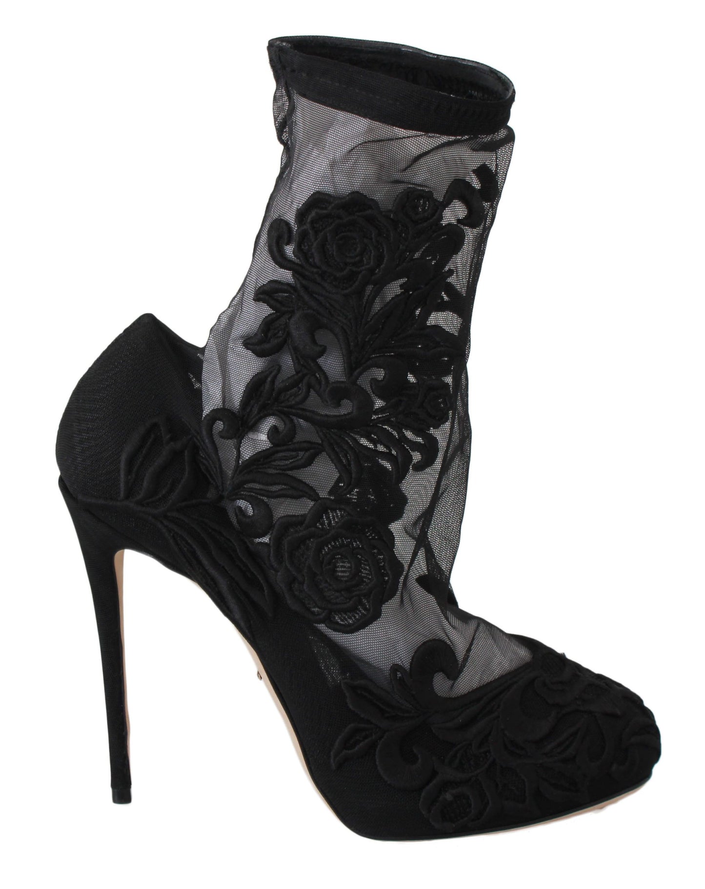 Dolce &amp; Gabbana Schwarze Rosen Stilettos Booties Socken Schuhe