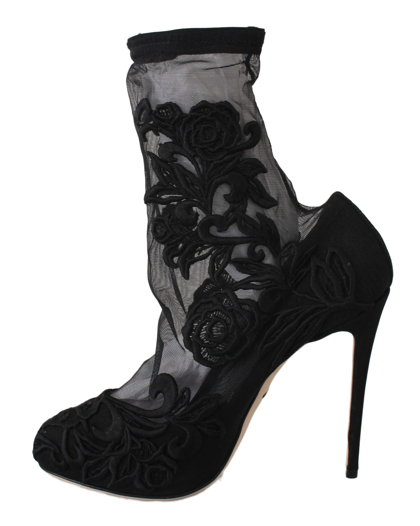 Dolce &amp; Gabbana Schwarze Rosen Stilettos Booties Socken Schuhe