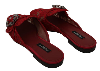 Dolce &amp; Gabbana – Rote Slipper mit Kristallen aus Spitze