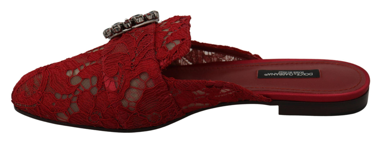 Dolce &amp; Gabbana – Rote Slipper mit Kristallen aus Spitze