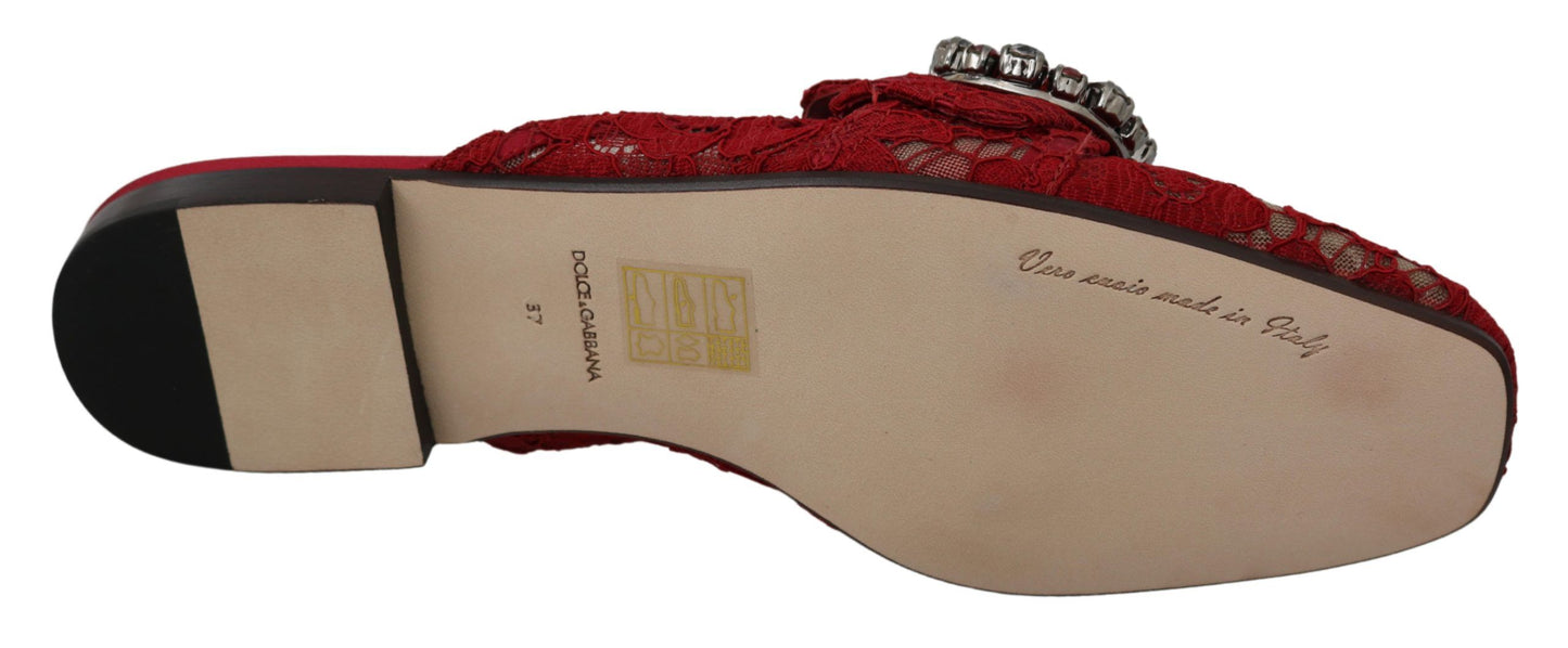 Dolce &amp; Gabbana – Rote Slipper mit Kristallen aus Spitze
