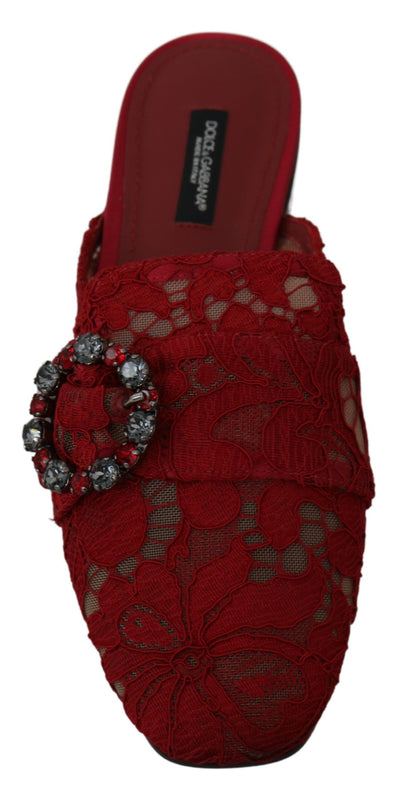 Dolce &amp; Gabbana – Rote Slipper mit Kristallen aus Spitze