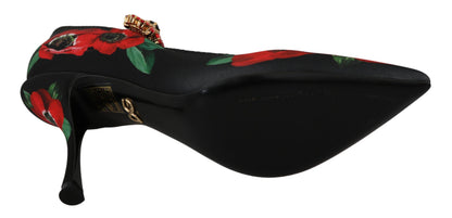 Dolce &amp; Gabbana – Mary Janes-Pumps mit Blumenmuster in Schwarz und Rot