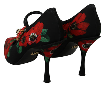 Dolce &amp; Gabbana – Mary Janes-Pumps mit Blumenmuster in Schwarz und Rot