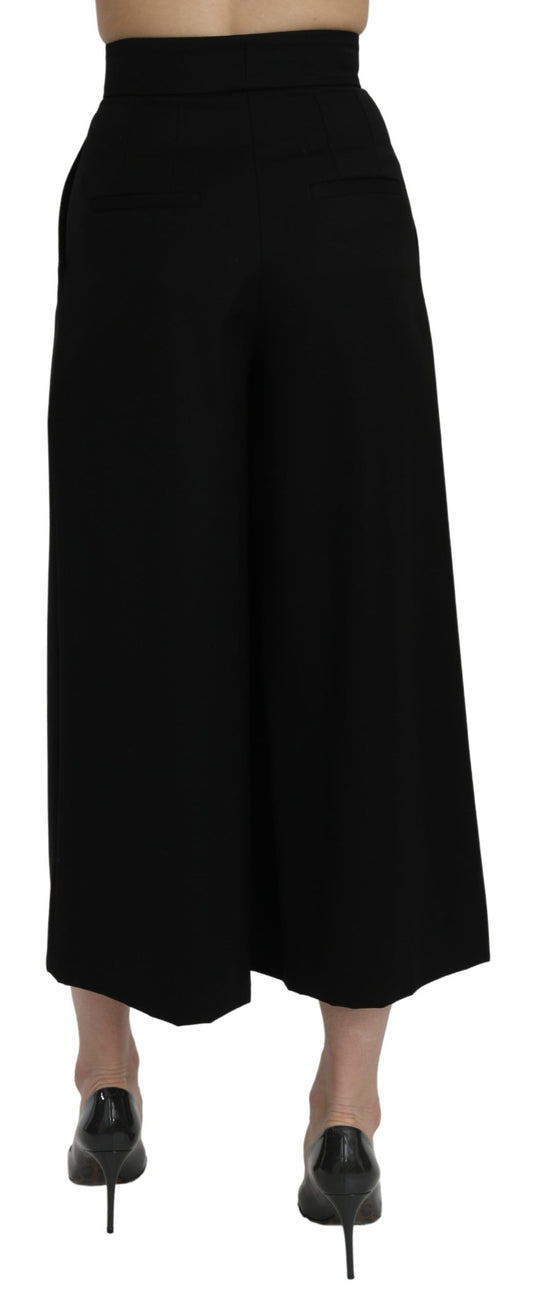 Dolce &amp; Gabbana – Schwarze, knöchellange Hose mit weitem Bein und hoher Taille