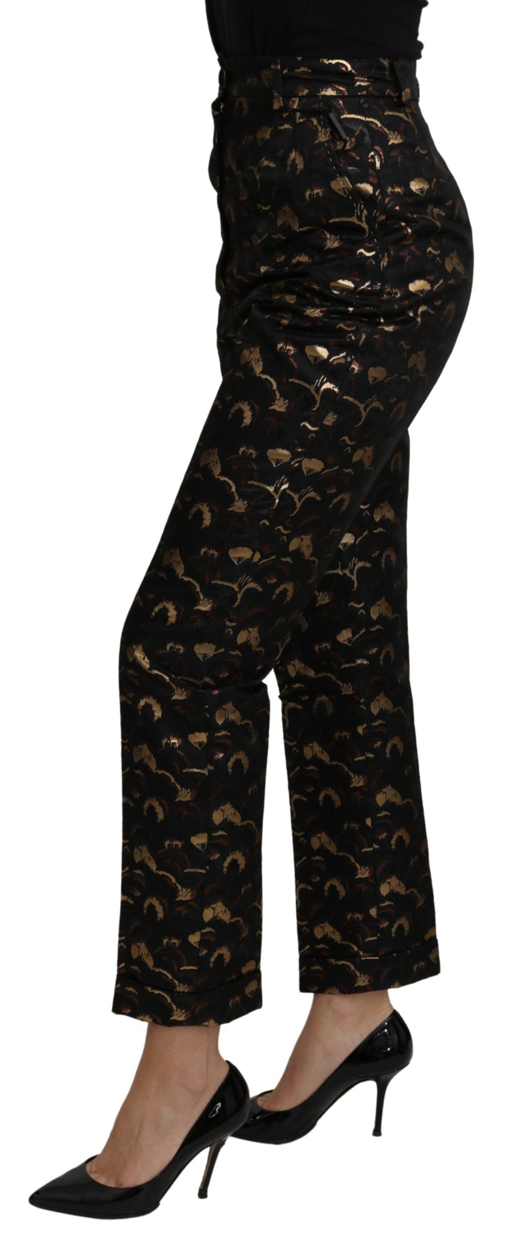 Dolce &amp; Gabbana – Hochtaillierte Hose aus schwarzem und goldenem Brokat
