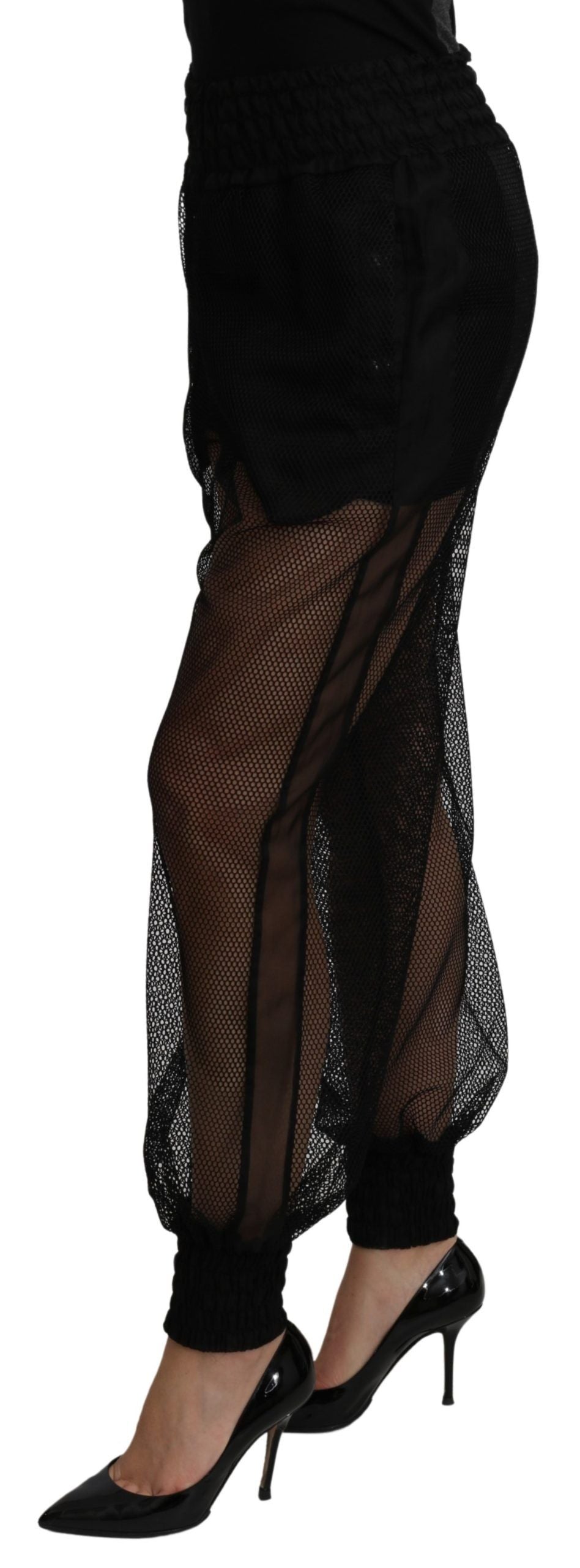 Dolce &amp; Gabbana Schwarze durchsichtige Jogginghose aus Polyester