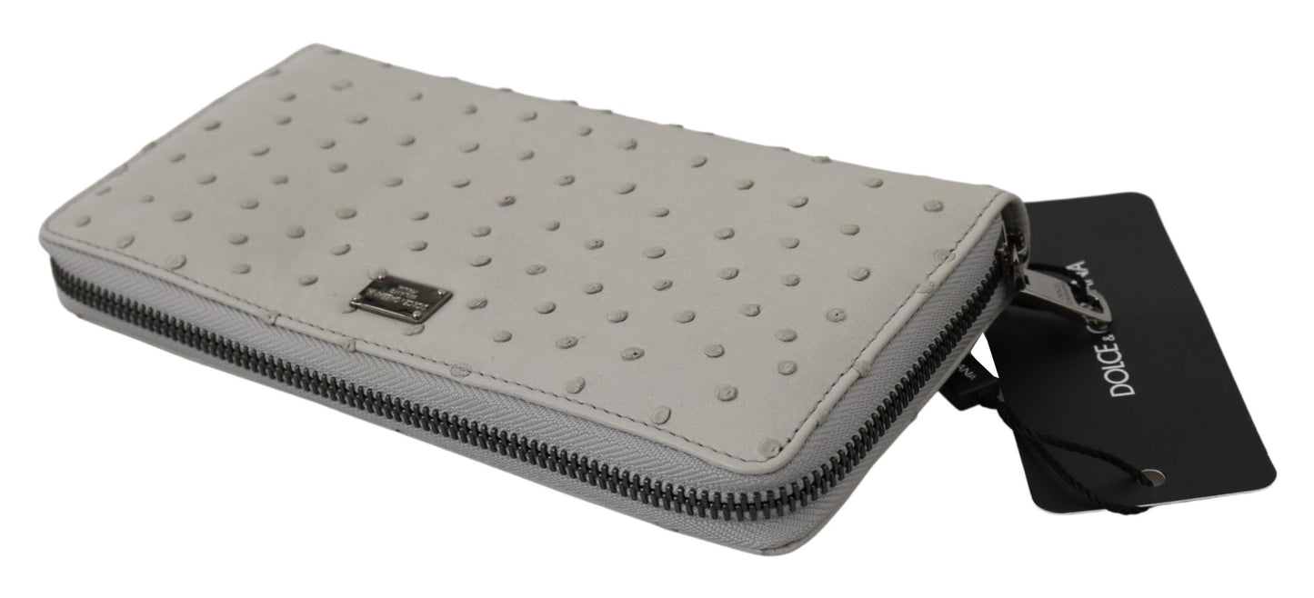 Dolce &amp; Gabbana Continental Herren-Clutch aus weißem Straußenleder