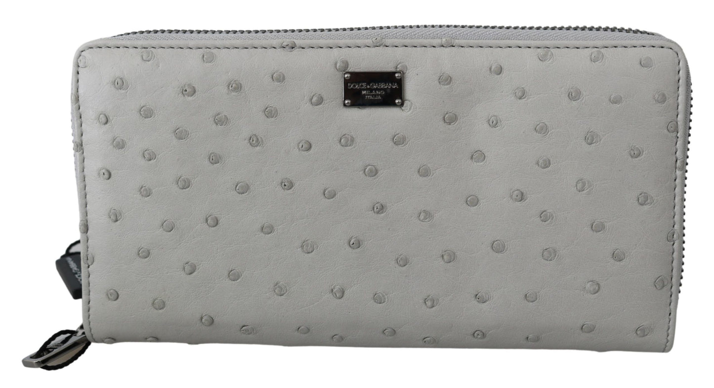 Dolce &amp; Gabbana Continental Herren-Clutch aus weißem Straußenleder