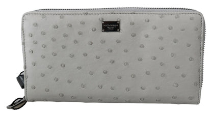 Dolce &amp; Gabbana Continental Herren-Clutch aus weißem Straußenleder