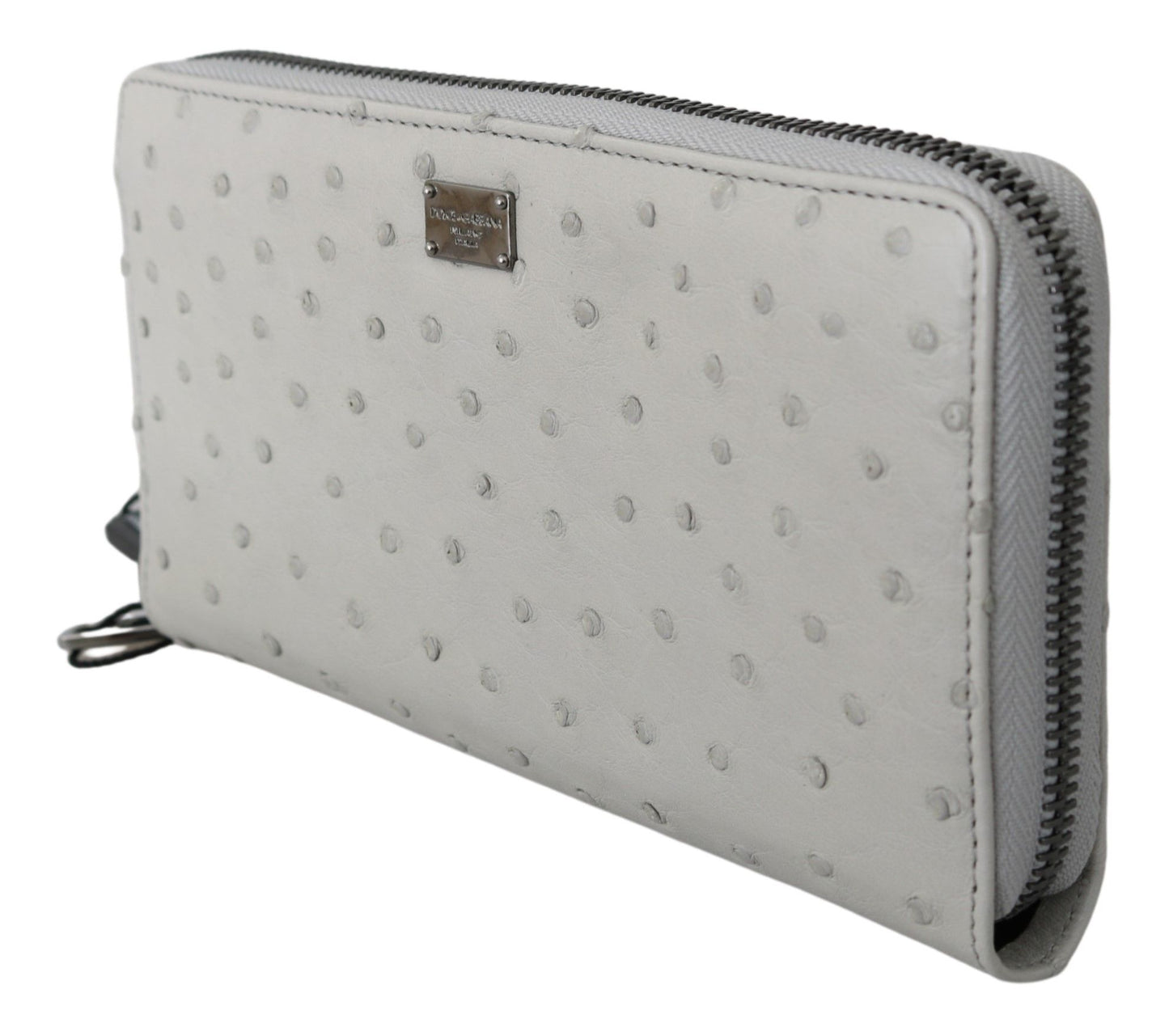 Dolce &amp; Gabbana Continental Herren-Clutch aus weißem Straußenleder