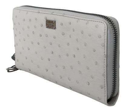 Dolce &amp; Gabbana Continental Herren-Clutch aus weißem Straußenleder