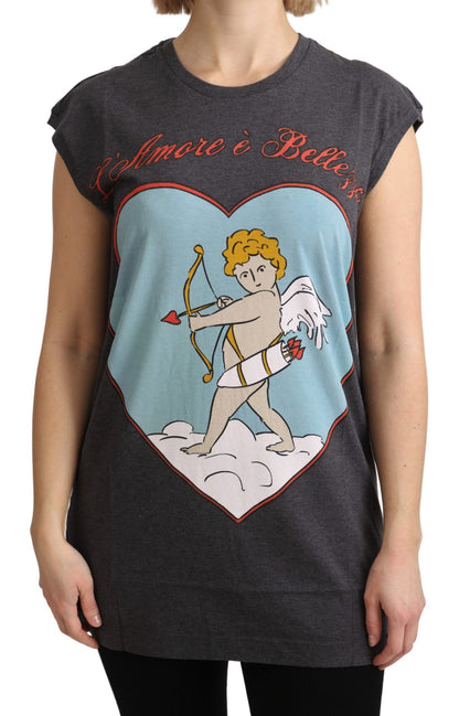 Dolce &amp; Gabbana Graues Baumwoll-T-Shirt „L' Amore Top“