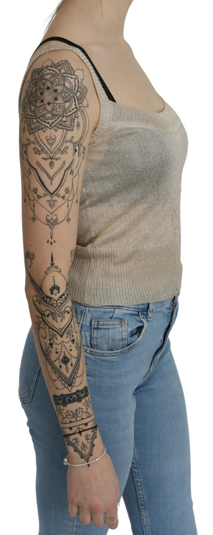 BYBLOS Beiges ärmelloses Spaghettiträger-Tanktop mit durchsichtigem Muster