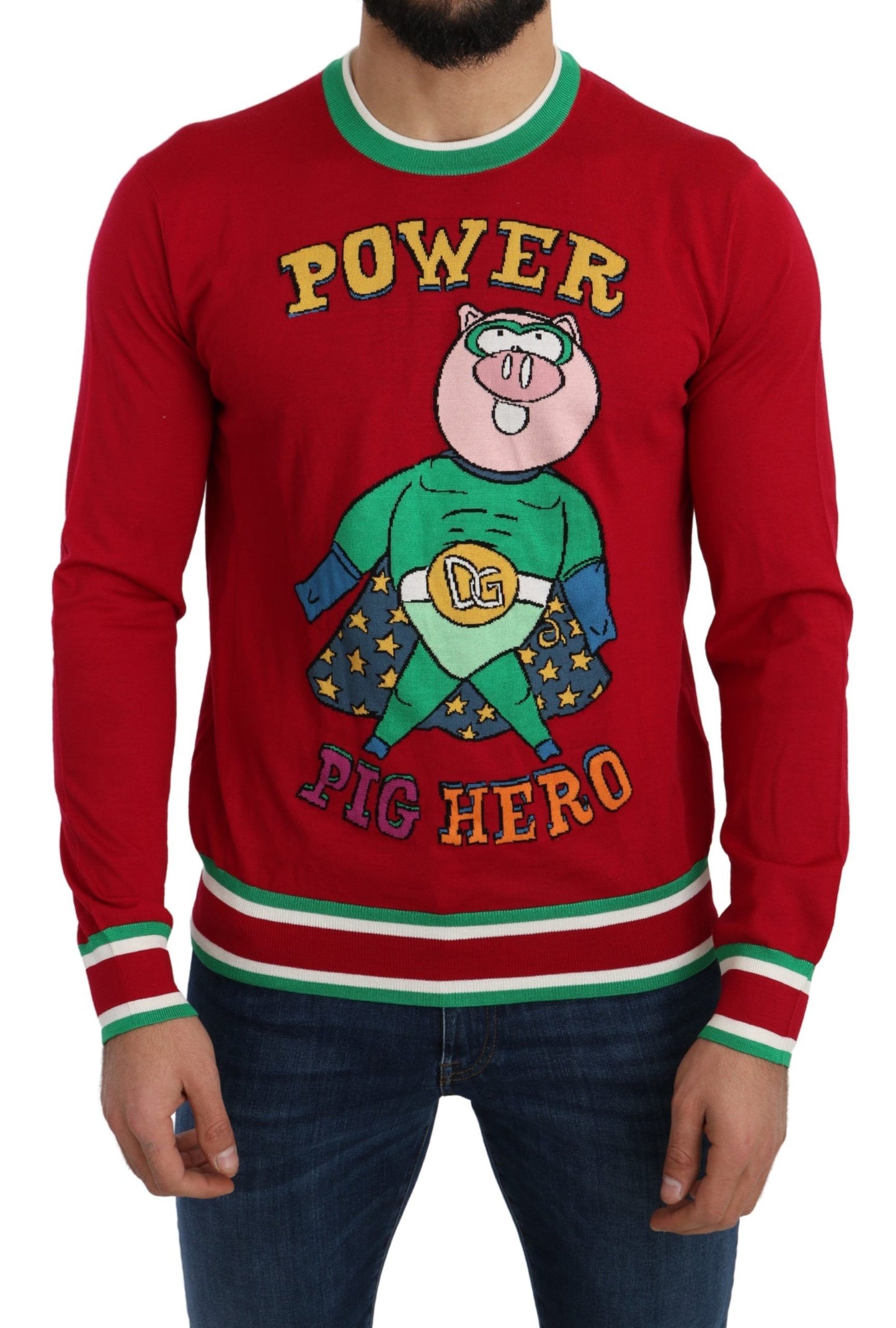 Dolce &amp; Gabbana Roter Woll-Seidenpullover „Pig of the Year“