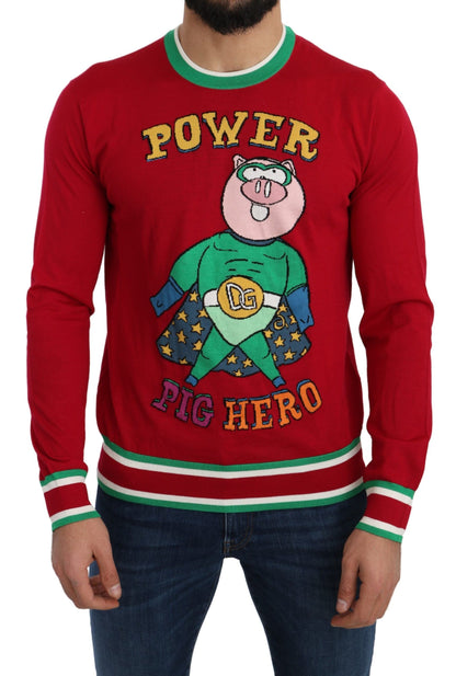Dolce &amp; Gabbana Roter Woll-Seidenpullover „Pig of the Year“
