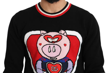 Dolce &amp; Gabbana – Pullover „Pig of the Year“ aus schwarzem Kaschmir