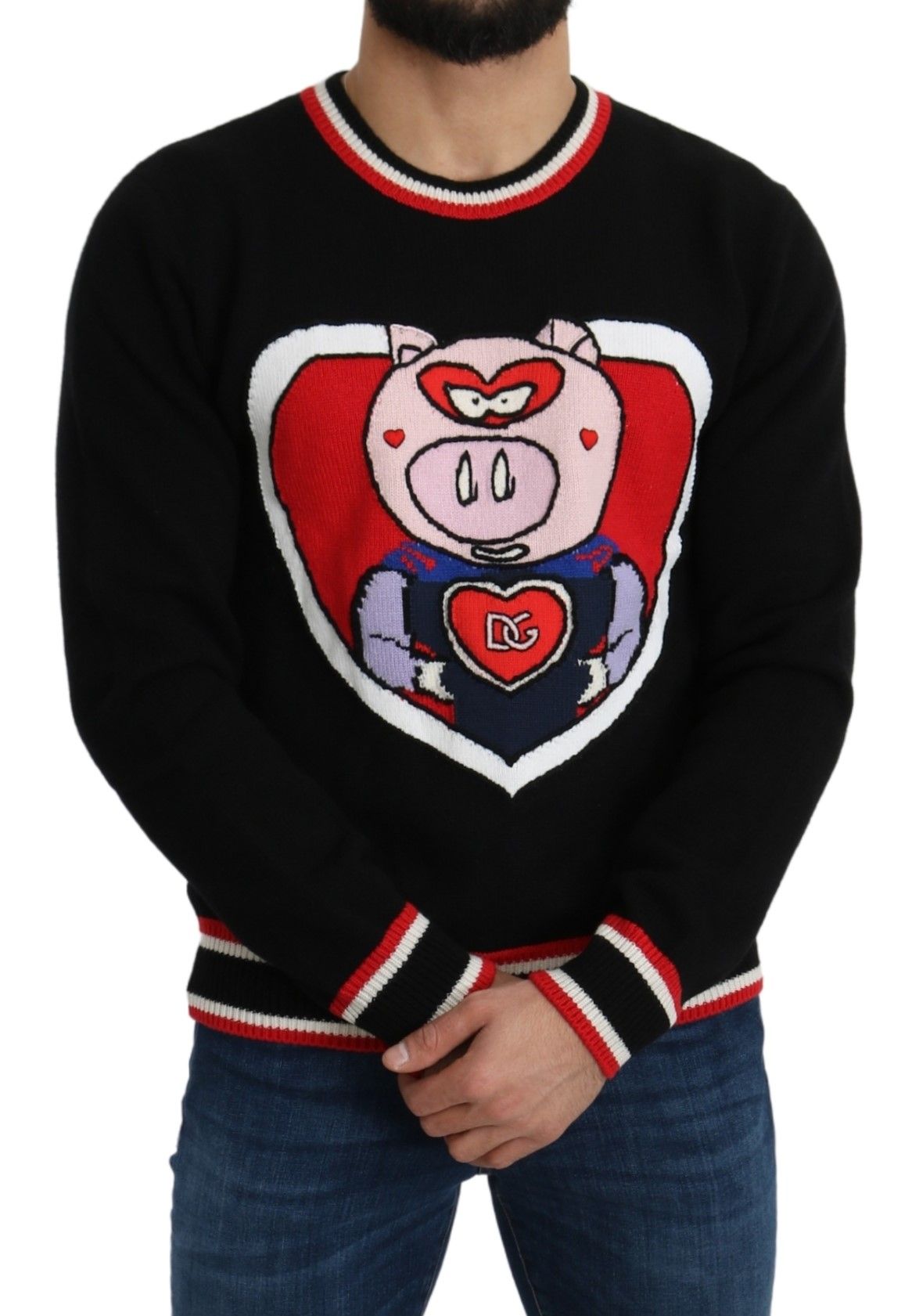 Dolce &amp; Gabbana – Pullover „Pig of the Year“ aus schwarzem Kaschmir