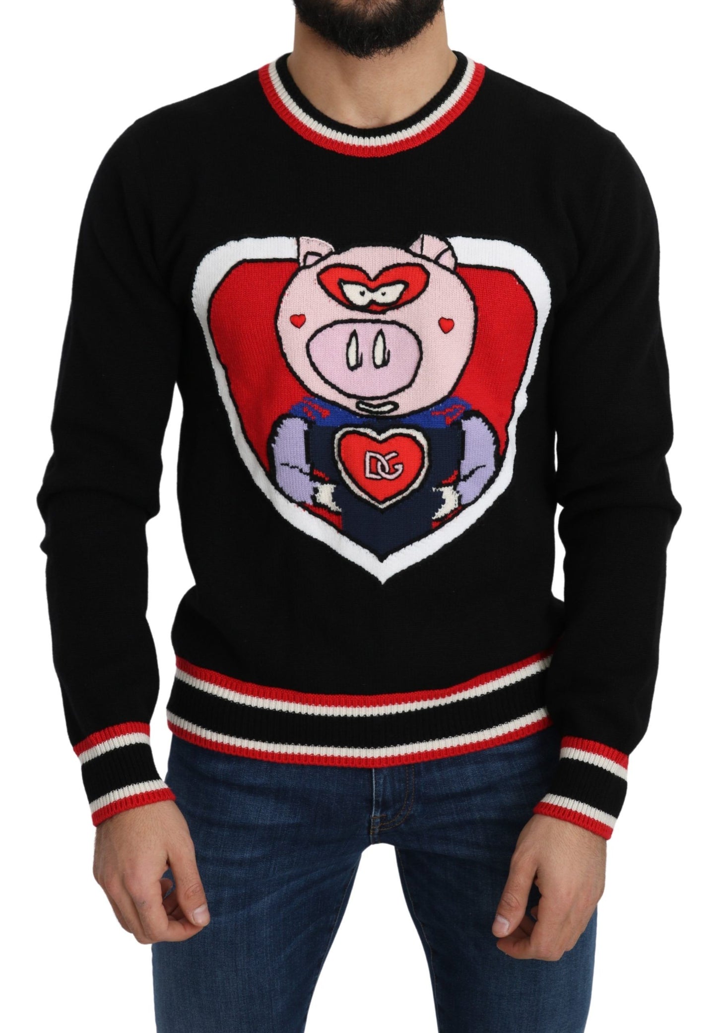 Dolce &amp; Gabbana – Pullover „Pig of the Year“ aus schwarzem Kaschmir
