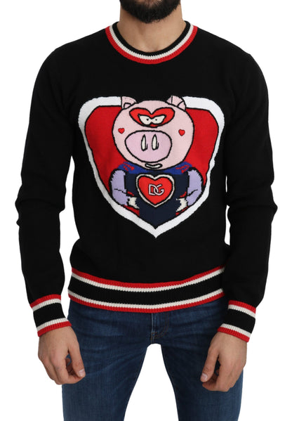 Dolce &amp; Gabbana – Pullover „Pig of the Year“ aus schwarzem Kaschmir