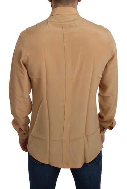 Dolce &amp; Gabbana Gelbes, schmales Hemd aus 100 % Seide, GOLD