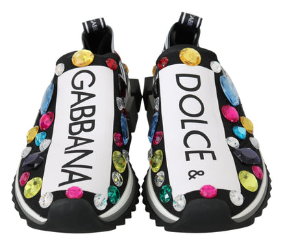 Dolce &amp; Gabbana Schwarze, mehrfarbige Kristall-Sneakers