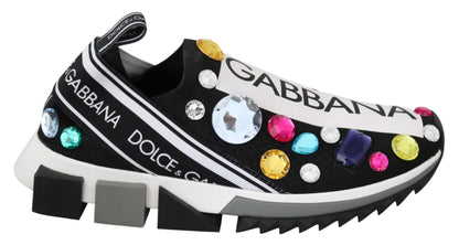 Dolce &amp; Gabbana Schwarze, mehrfarbige Kristall-Sneakers